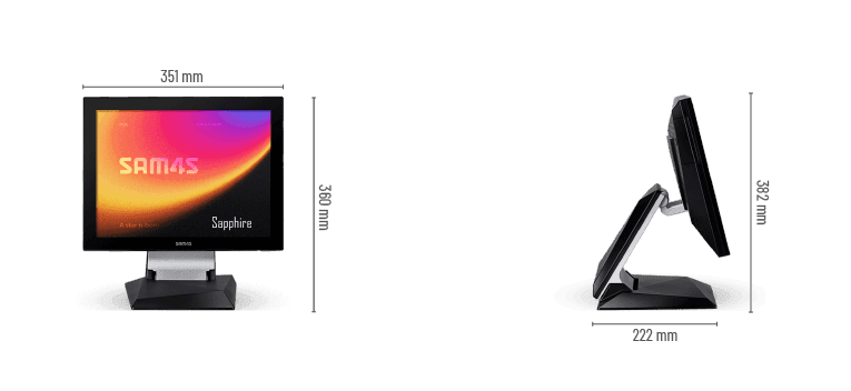 Dimensões SAM4S Sapphire terminal POS
